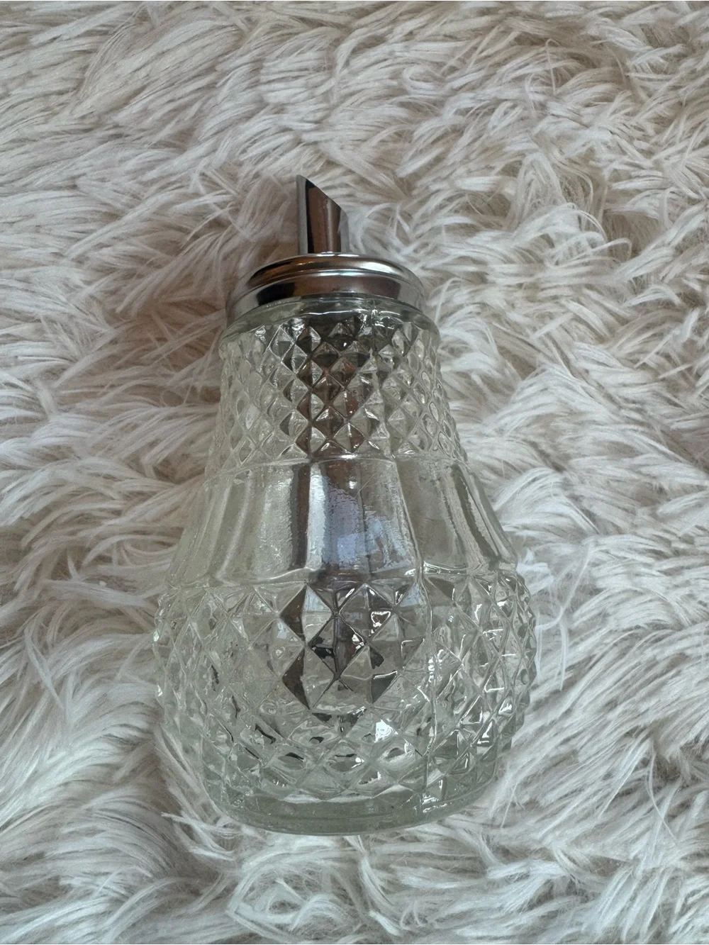 Diamond Cut Glass Sugar Pourer with Silver Lid